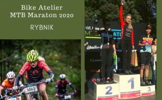 Bike Atelier MTB Maraton 2020 w Rybniku; Anna Kaczmarzyk na rowerze i na podium wraz z drugą Agnieszką Sitarek i trzecią Adą Varisell