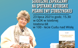 Fragment plakatu ze zdjęciem autorki i książki