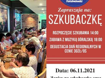 Plakat wydarzenia z logotypami i zdjęciem Pań szkubiących pierze