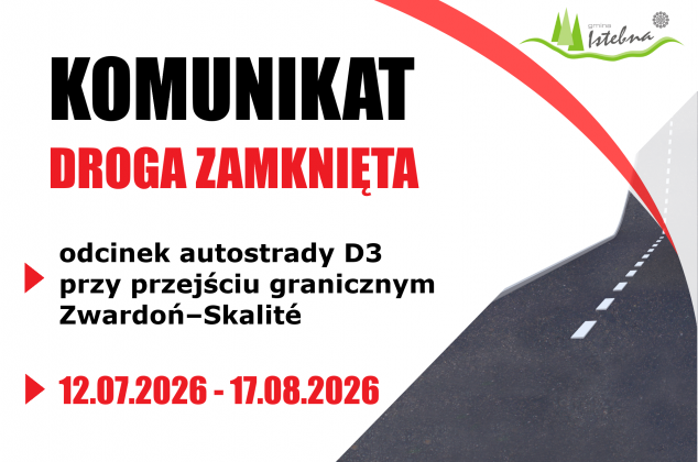 Grafika informacyjna w sprawie zamknięcia autostrady D3