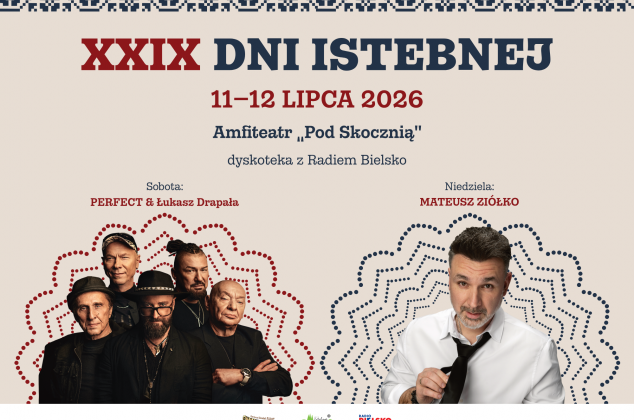 Plakat wydarzenia ze zdjęciami zespołu Perfect i Mateusza Ziółko oraz programem wydarzenia