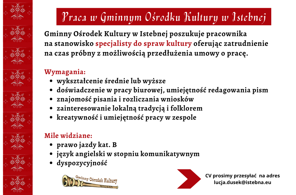 Oferta pracy ujęta w grafikę z haftem krzyżykowym