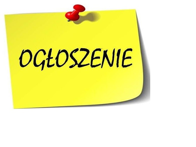 Żólta kartka z napisem ogłoszenie.