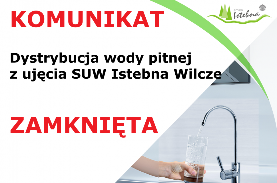 Grafika informacyjna dotycząca zamknięcia dystrybucji wody.